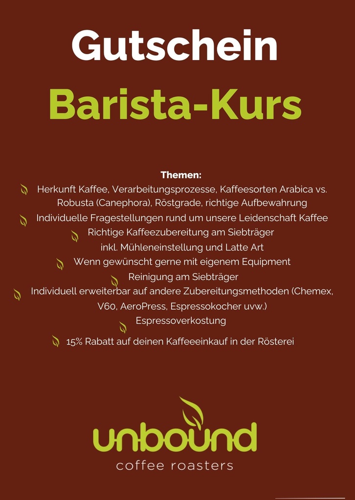unbound Gutschein Baristakurs 3h