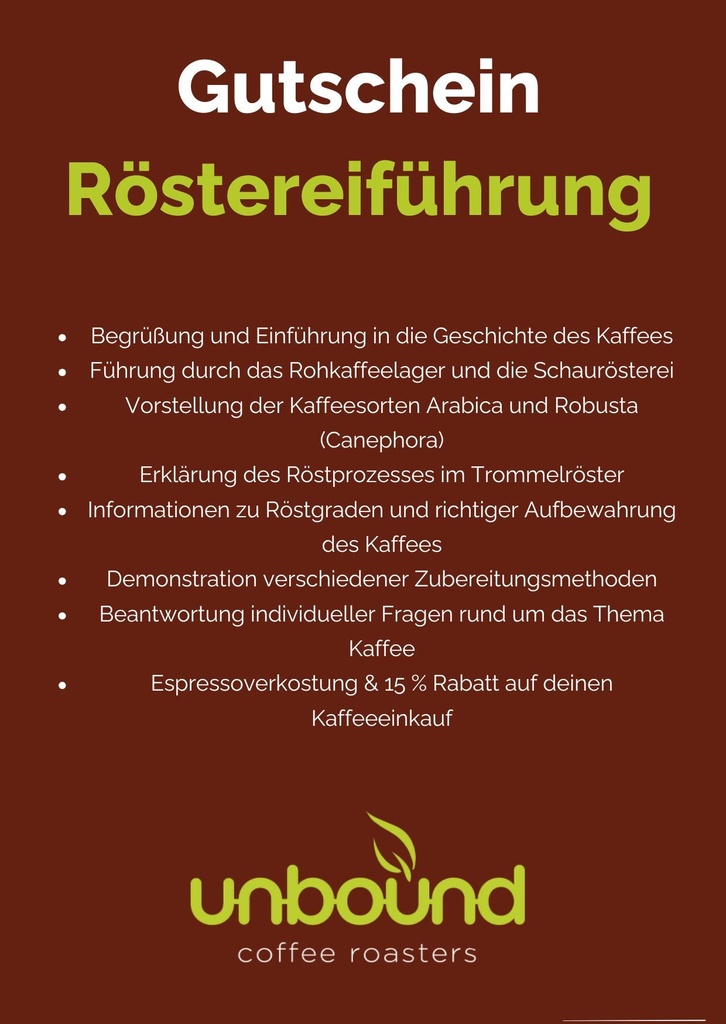 unbound Gutschein Röstereiführung